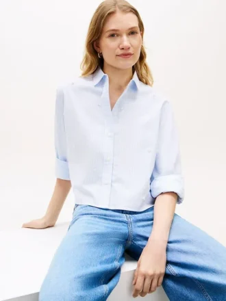 Embellished Cropped Poplin Shirt