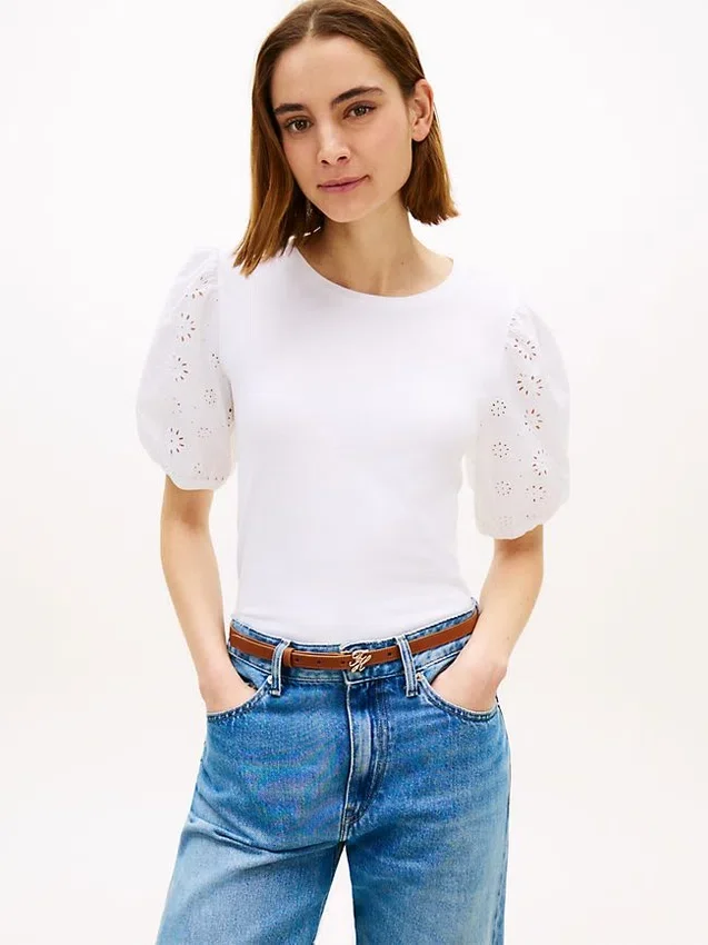 Embroidered Eyelet Mixed-Media Top Embroidered Eyelet Mixed-Media Top