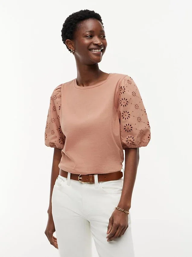Embroidered Eyelet Mixed-Media Top Embroidered Eyelet Mixed-Media Top