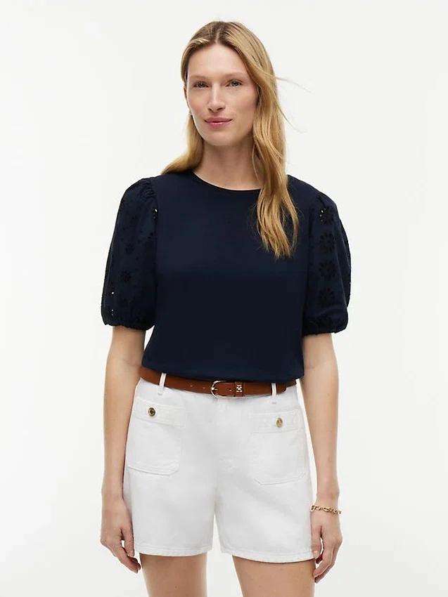 Embroidered Eyelet Mixed-Media Top Embroidered Eyelet Mixed-Media Top
