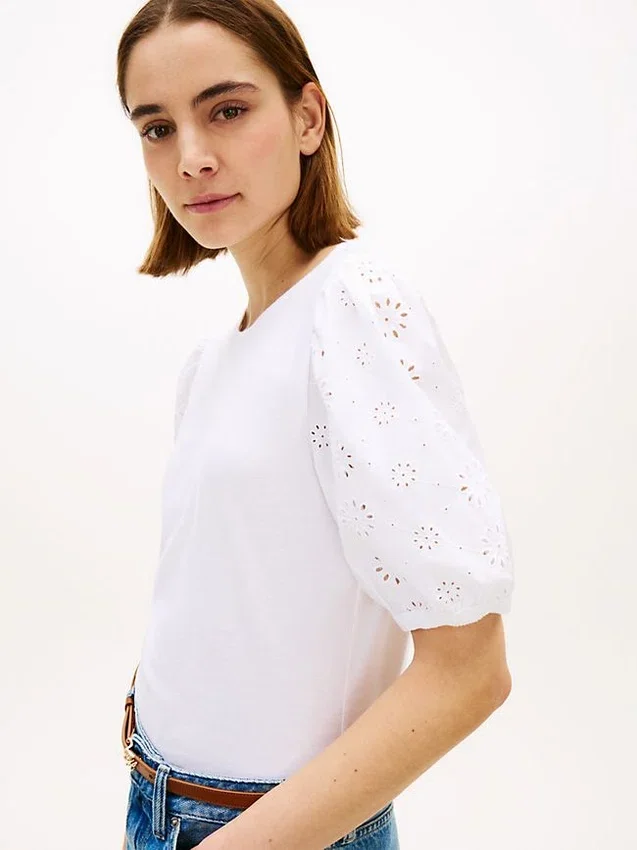 Embroidered Eyelet Mixed-Media Top Embroidered Eyelet Mixed-Media Top