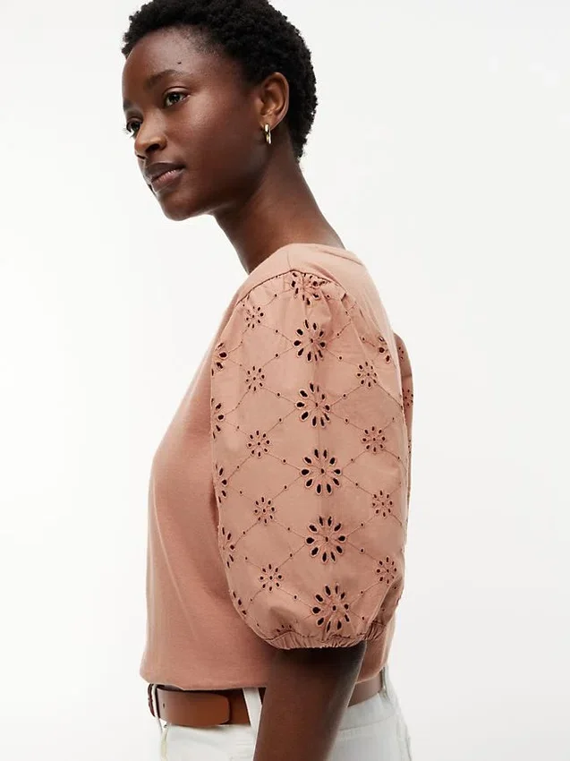 Embroidered Eyelet Mixed-Media Top Embroidered Eyelet Mixed-Media Top