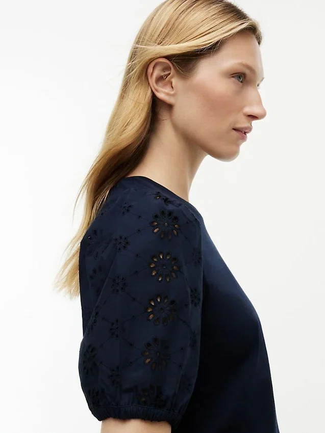 Embroidered Eyelet Mixed-Media Top Embroidered Eyelet Mixed-Media Top