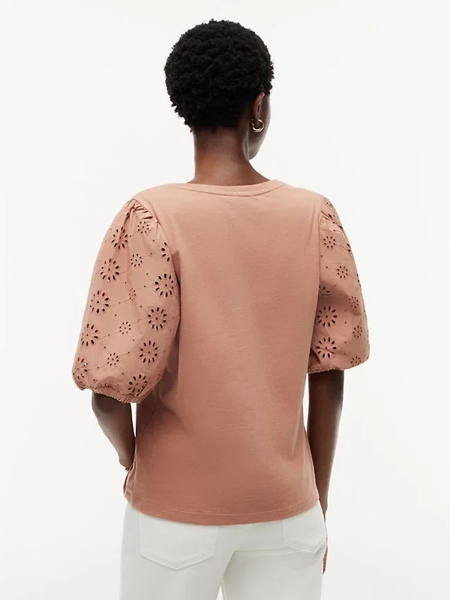 Embroidered Eyelet Mixed-Media Top Embroidered Eyelet Mixed-Media Top