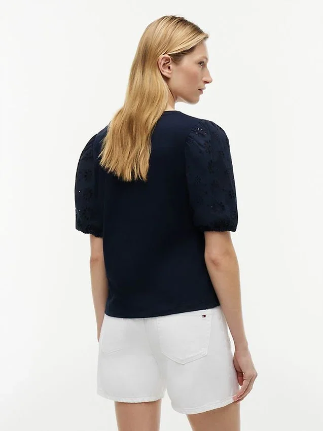 Embroidered Eyelet Mixed-Media Top Embroidered Eyelet Mixed-Media Top