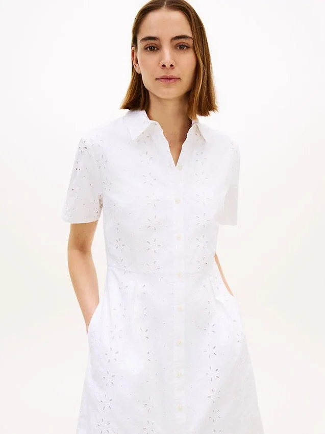 Embroidered Eyelet Poplin Shirtdress Embroidered Eyelet Poplin Shirtdress