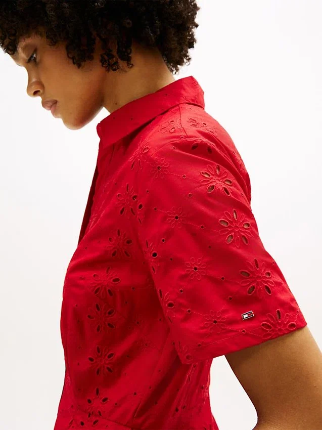 Embroidered Eyelet Poplin Shirtdress Embroidered Eyelet Poplin Shirtdress