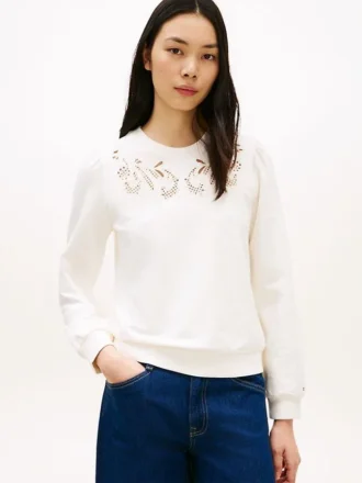 Embroidered Eyelet Sweatshirt