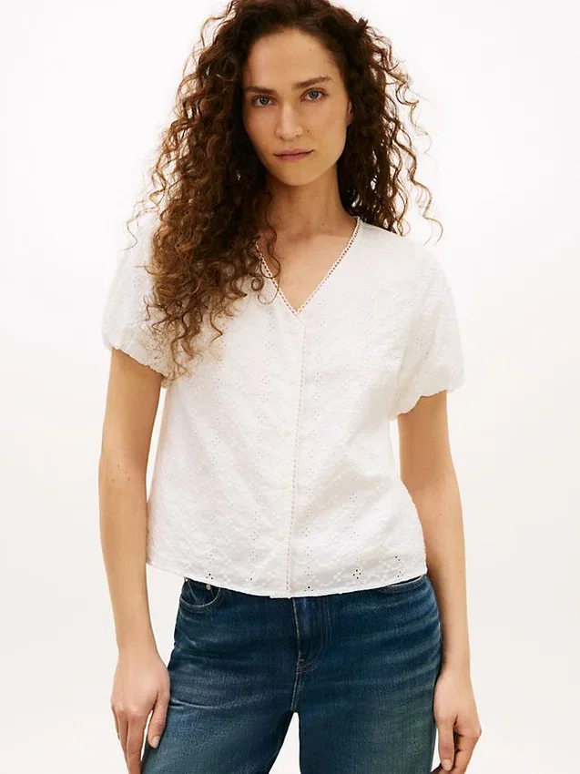 Embroidered Eyelet V-Neck Shirt Embroidered Eyelet V-Neck Shirt