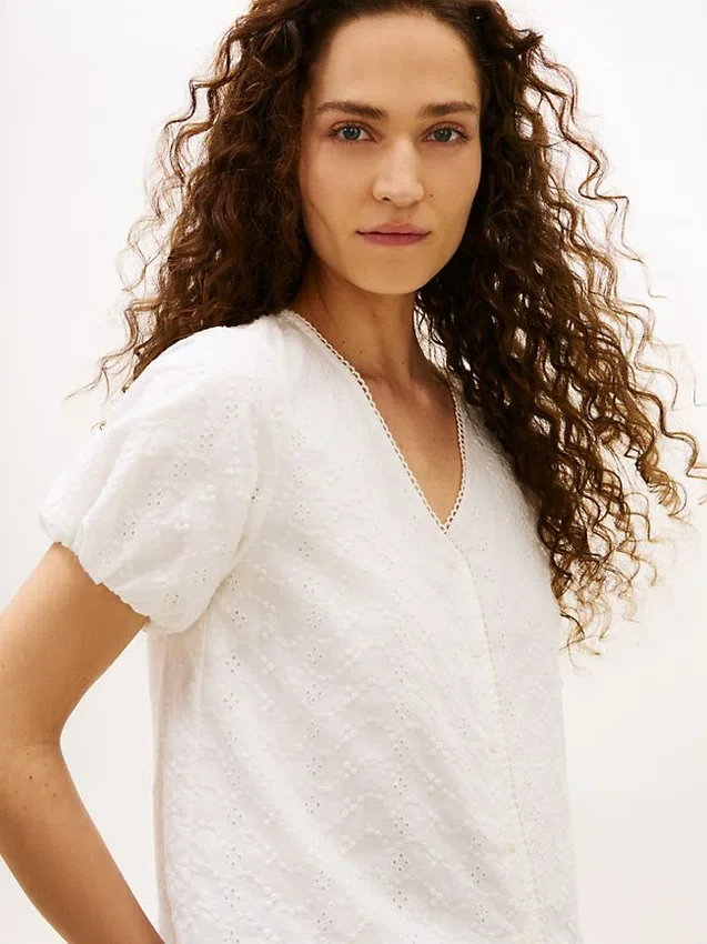 Embroidered Eyelet V-Neck Shirt Embroidered Eyelet V-Neck Shirt