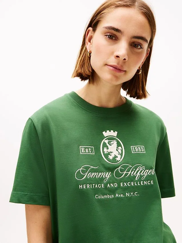 Embroidered Script Crest Logo T-Shirt Embroidered Script Crest Logo T-Shirt