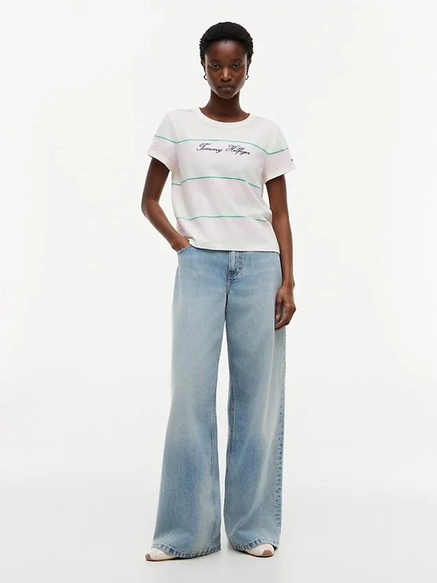 Embroidered Script Logo Striped T-Shirt Embroidered Script Logo Striped T-Shirt