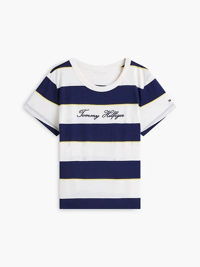 Embroidered Script Logo Striped T-Shirt Embroidered Script Logo Striped T-Shirt