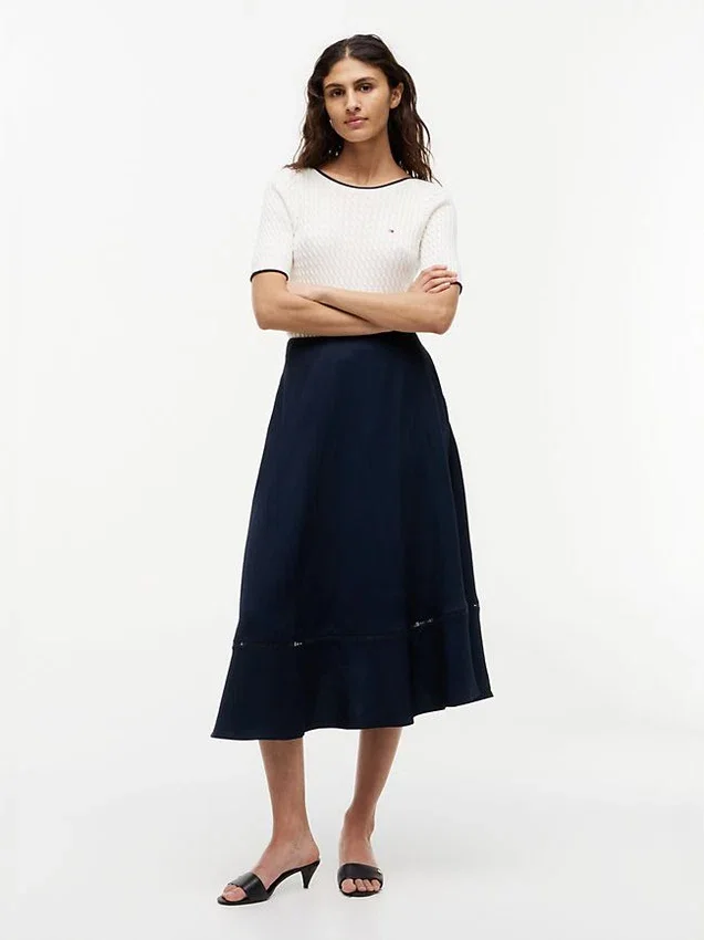 Flag Logo Trim Midi Skirt Flag Logo Trim Midi Skirt