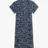 Flag Print Belted Linen Midi Shirtdress