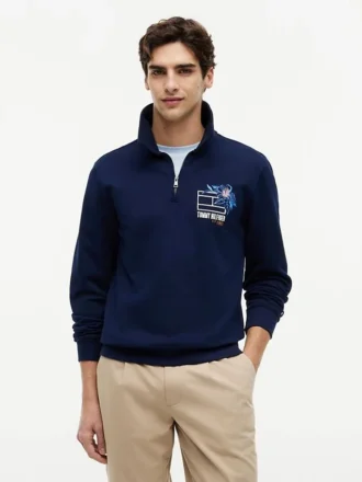 Floral Logo Quarter-Zip Polo Sweatshirt