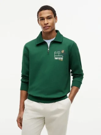Floral Logo Quarter-Zip Polo Sweatshirt