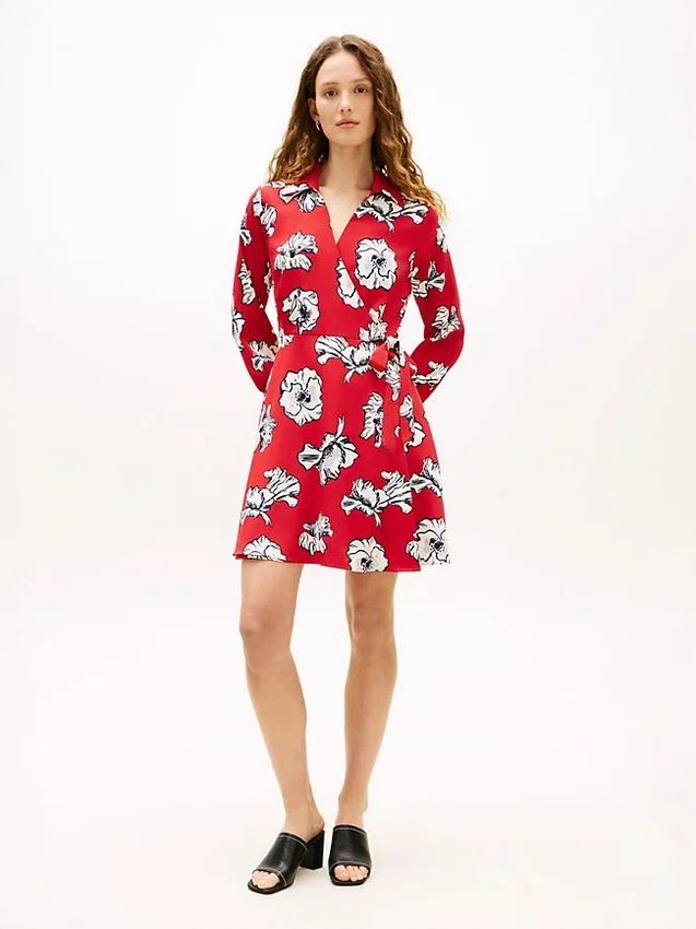 Floral Print Crepe Wrap Dress Floral Print Crepe Wrap Dress