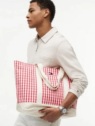 Gingham Canvas Tote Bag