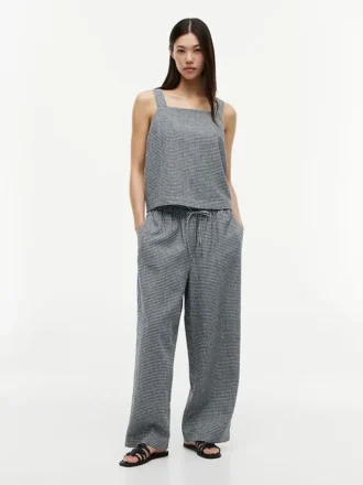 Gingham Linen-Blend Pull-On Pant