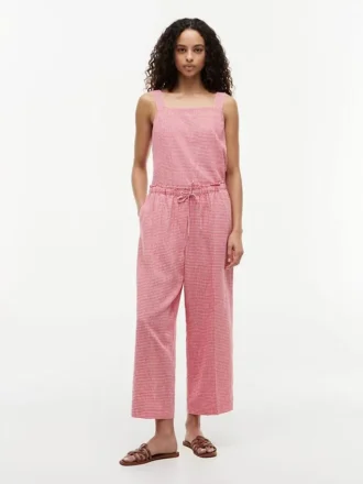 Gingham Linen-Blend Pull-On Pant