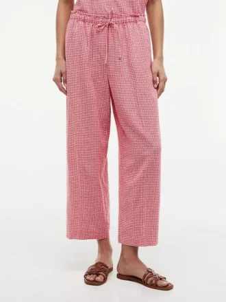 Gingham Linen-Blend Pull-On Pant