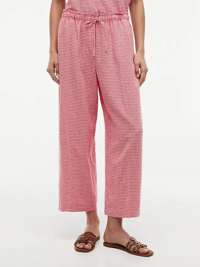 Gingham Linen-Blend Pull-On Pant Gingham Linen-Blend Pull-On Pant