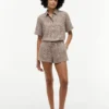 Gingham Linen-Blend Pull-On Short
