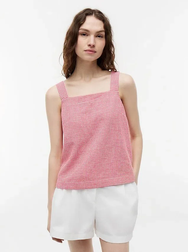 Gingham Linen-Blend Tank Top Gingham Linen-Blend Tank Top