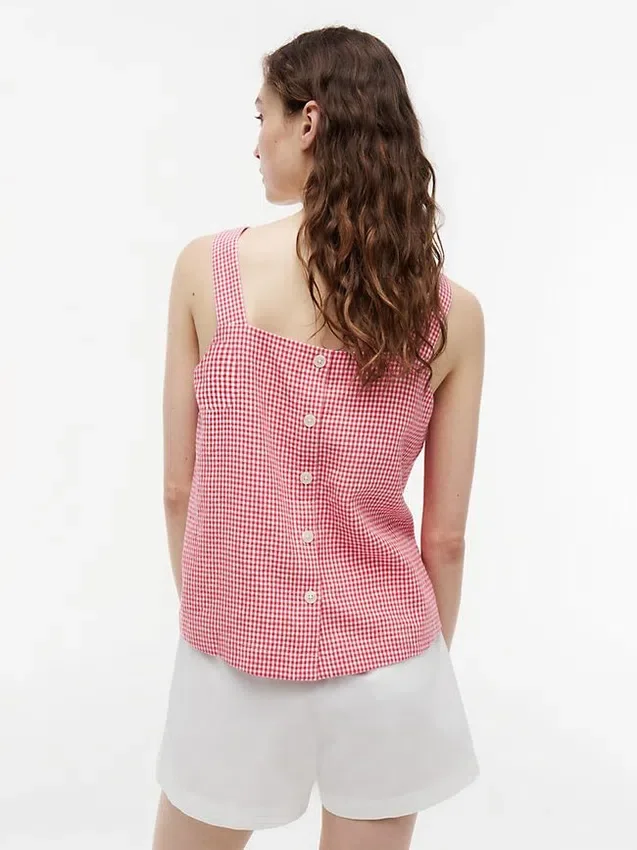 Gingham Linen-Blend Tank Top Gingham Linen-Blend Tank Top