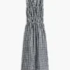 Gingham Shirred Linen-Blend Midi Dress Gingham Shirred Linen-Blend Midi Dress