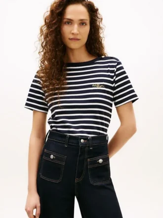 Gold-Button Cotton Interlock T-Shirt
