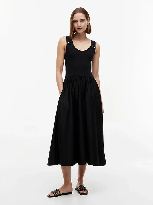 Gold-Button Mixed-Media Tank Dress Gold-Button Mixed-Media Tank Dress