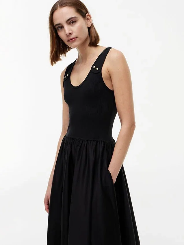 Gold-Button Mixed-Media Tank Dress Gold-Button Mixed-Media Tank Dress