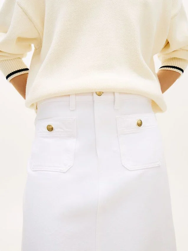 Gold-Button Pocket Denim Midi Skirt Gold-Button Pocket Denim Midi Skirt