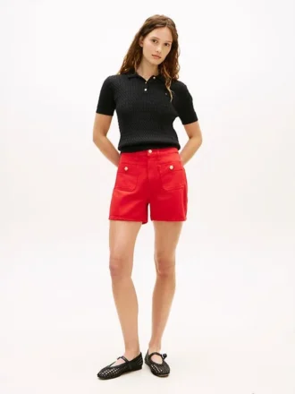 Gold-Button Pocket Denim Short