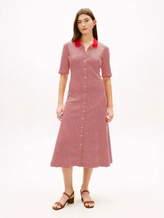 Gold-Button Polo Midi Dress