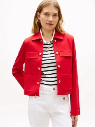 Gold-Button Ponte Multi-Pocket Jacket
