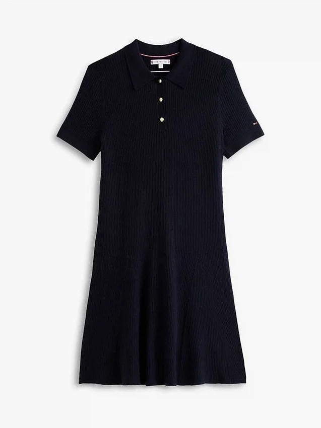 Gold-Button Rib Knit Polo Mini Dress Gold-Button Rib Knit Polo Mini Dress