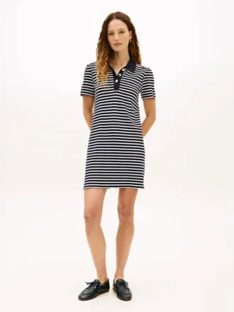 Gold-Button Striped Interlock Polo Dress