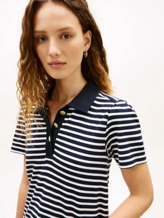 Gold-Button Striped Interlock Polo Dress
