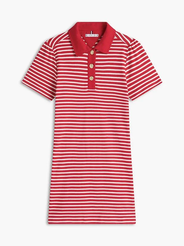 Gold-Button Striped Interlock Polo Dress Gold-Button Striped Interlock Polo Dress