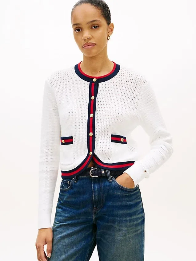 Gold-Button Textured Knit Cardigan Gold-Button Textured Knit Cardigan
