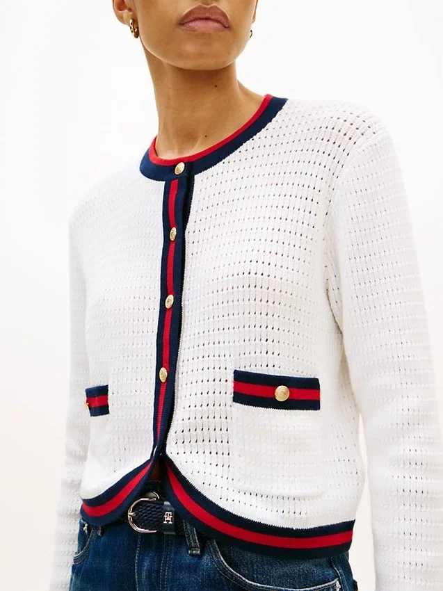 Gold-Button Textured Knit Cardigan Gold-Button Textured Knit Cardigan