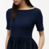 Half-Sleeve Mixed-Media Midi Dress Half-Sleeve Mixed-Media Midi Dress
