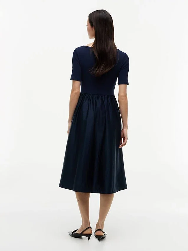 Half-Sleeve Mixed-Media Midi Dress Half-Sleeve Mixed-Media Midi Dress