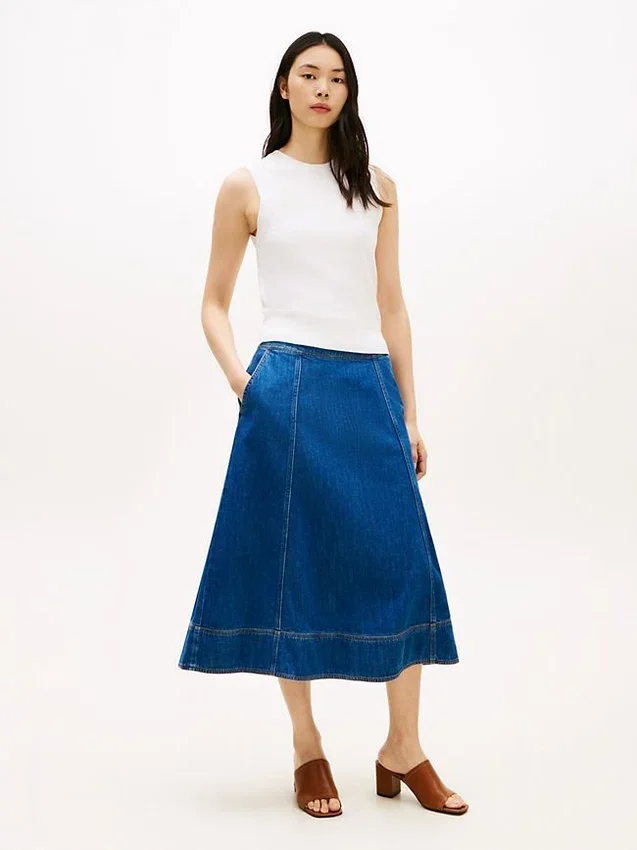 High-Rise Flared Denim Midi Skirt High-Rise Flared Denim Midi Skirt