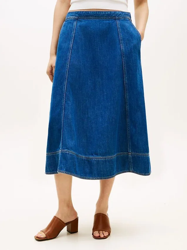 High-Rise Flared Denim Midi Skirt High-Rise Flared Denim Midi Skirt