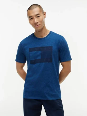 Indigo-Dyed Flag Logo T-Shirt