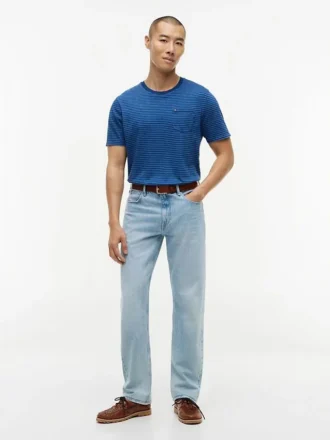 Indigo-Dyed Striped Pocket T-Shirt